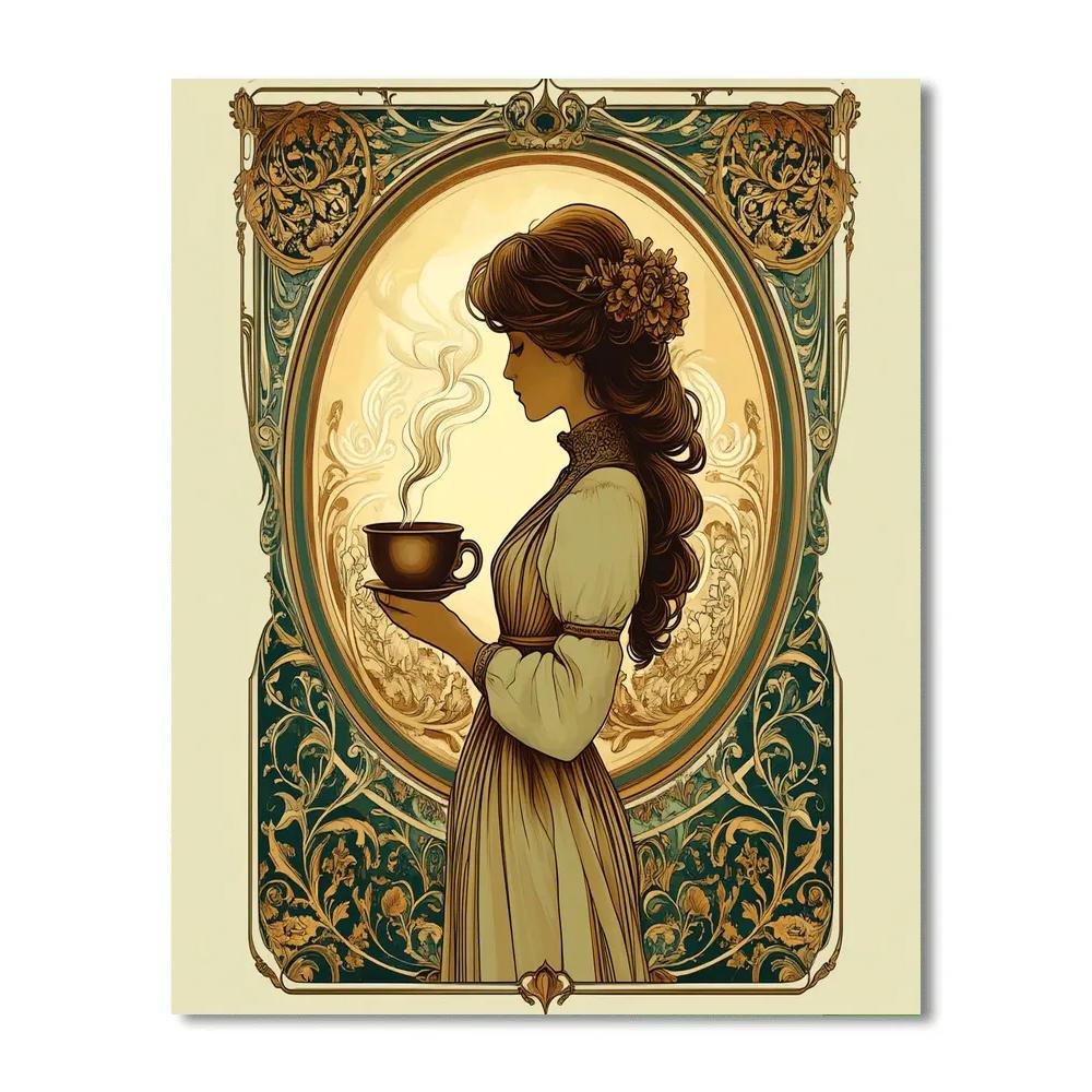 Alphonse Mucha Inspired Art Nouveau Coffee Poster Number painting