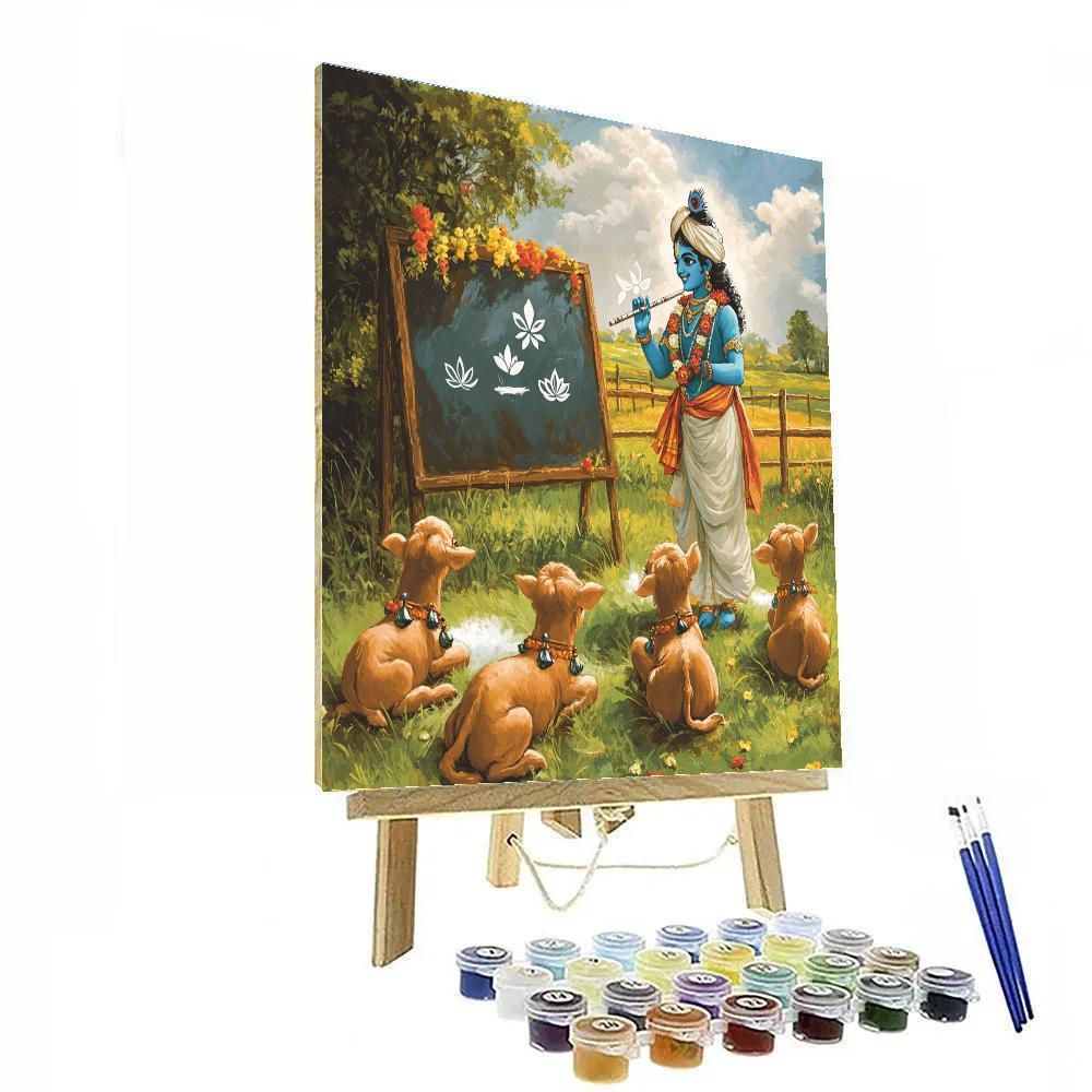 Krishna Teaching Calves With Chalkboard Clouds paint by numbers