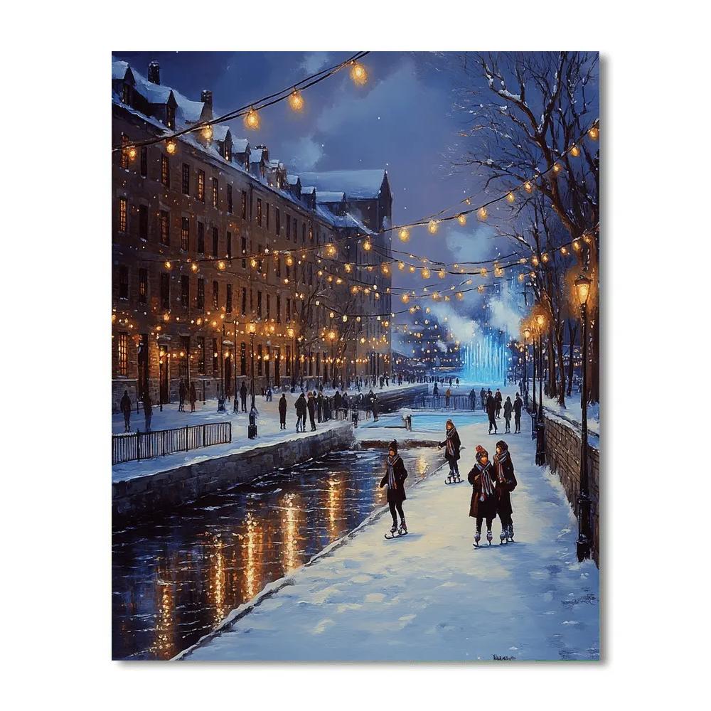 Ice Blue Winter Scene At Old Port Promenade Montreal Canada Numbered painting kits