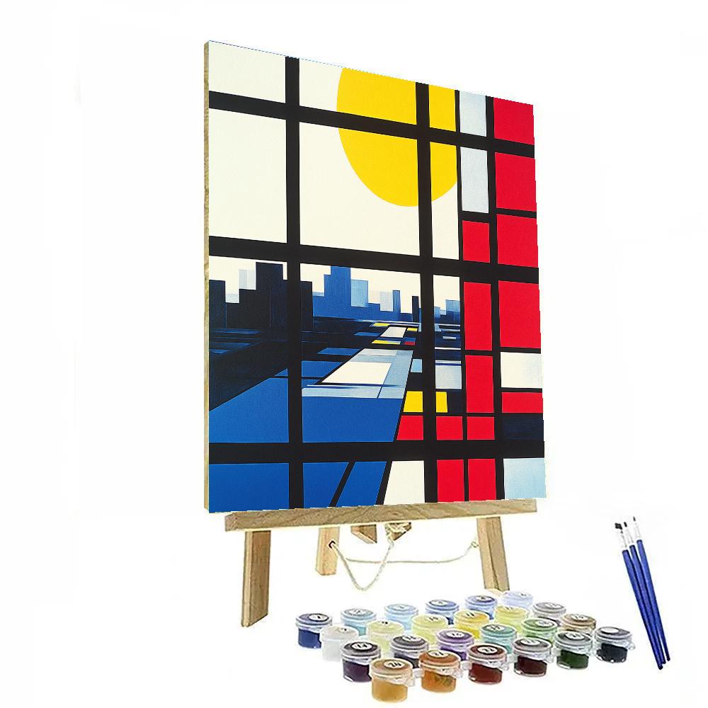 Piet Mondrian Inspired Abstract City Grid At Sunrise Number painting