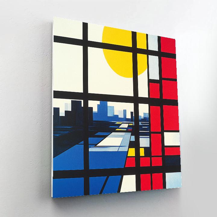 Piet Mondrian Inspired Abstract City Grid At Sunrise Number painting