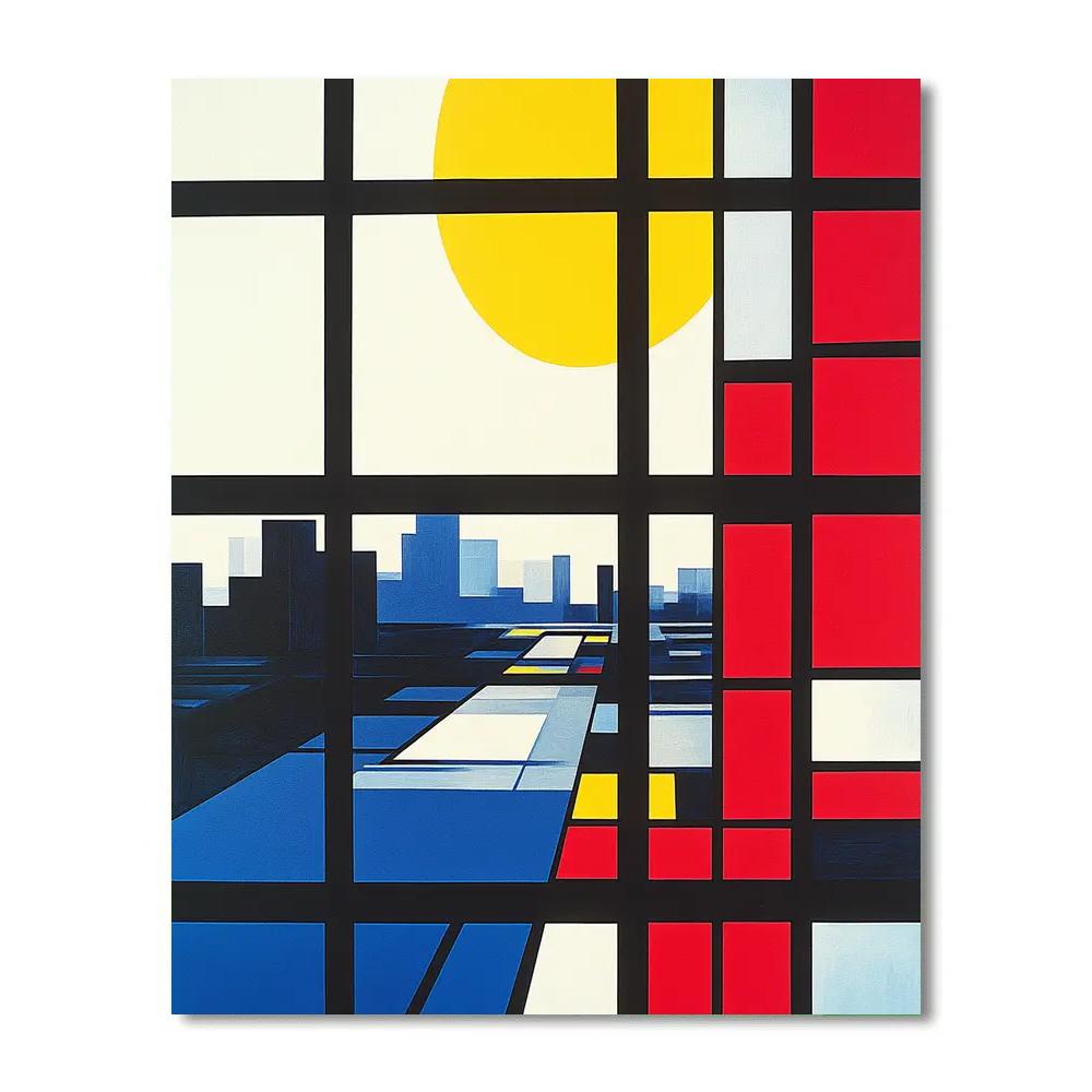 Piet Mondrian Inspired Abstract City Grid At Sunrise Number painting