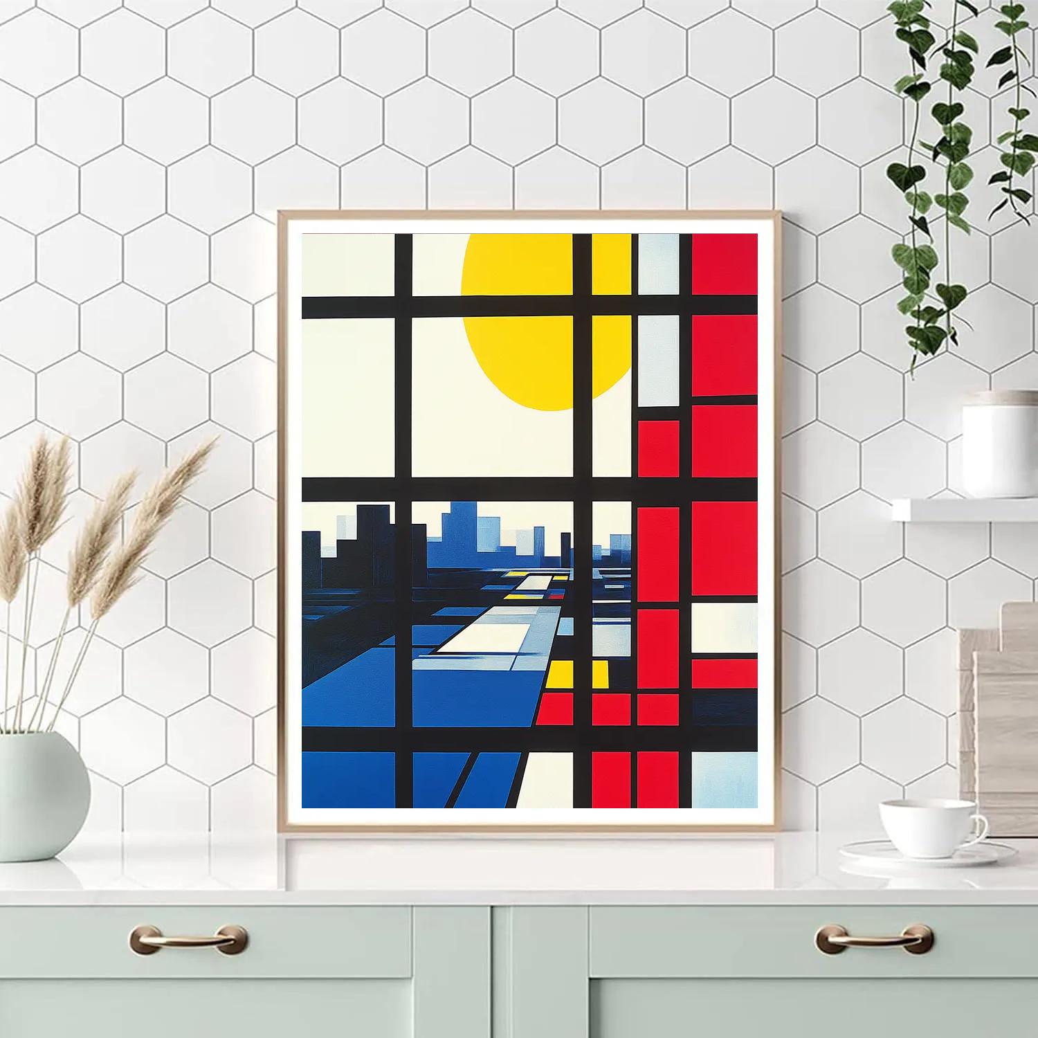 Piet Mondrian Inspired Abstract City Grid At Sunrise Number painting