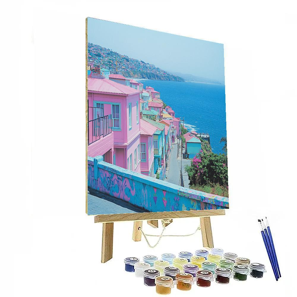 Coastal Cliffs And City Views From Mirador Pablo Neruda Valparaiso Chile Number painting