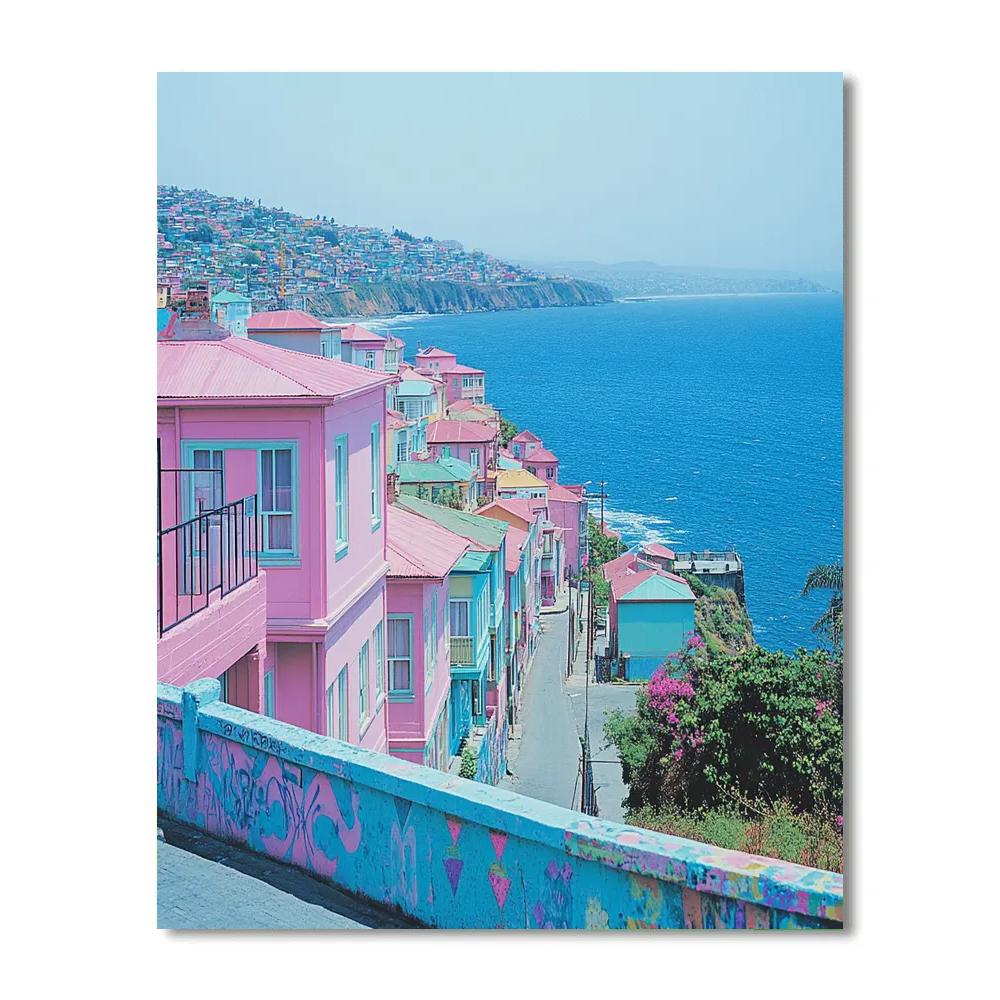 Coastal Cliffs And City Views From Mirador Pablo Neruda Valparaiso Chile Number painting