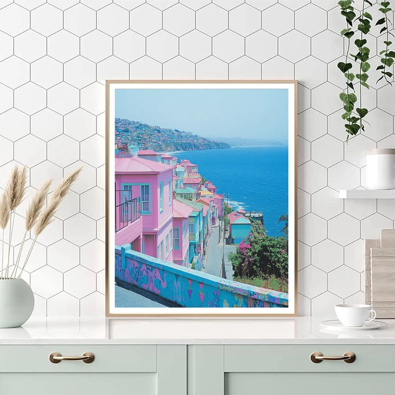 Coastal Cliffs And City Views From Mirador Pablo Neruda Valparaiso Chile Number painting