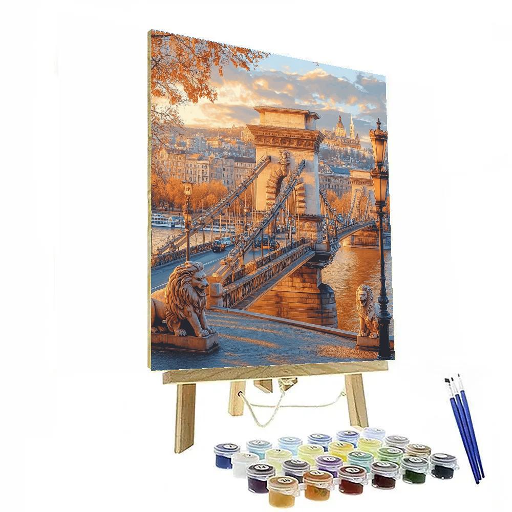 Golden Hour At The Chain Bridge Riverside Budapest Hungary Number painting