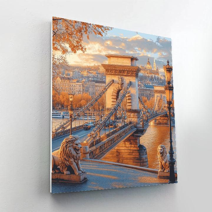 Golden Hour At The Chain Bridge Riverside Budapest Hungary Number painting