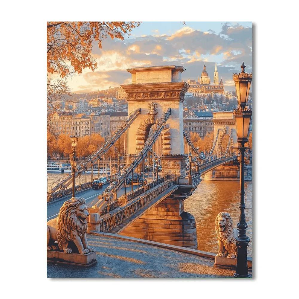 Golden Hour At The Chain Bridge Riverside Budapest Hungary Number painting