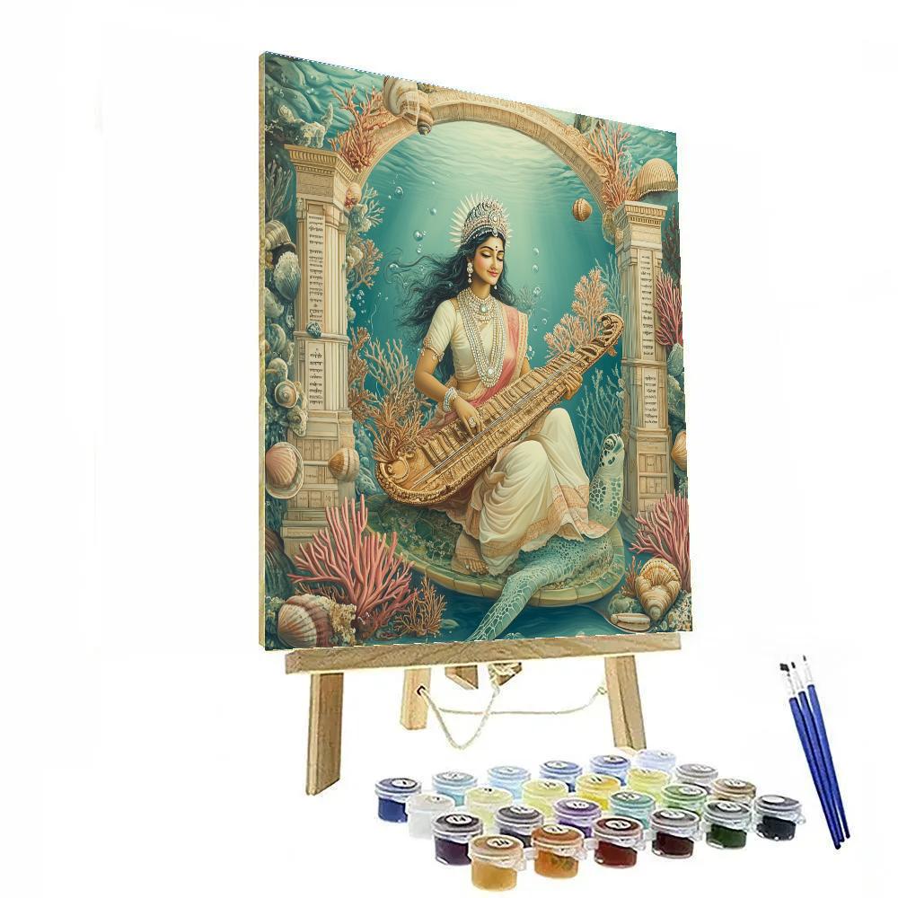 Saraswati In The Coral Script Library painting number kit