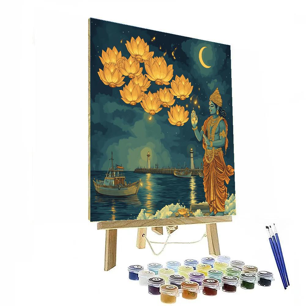 Brahma Lanterns Above Quiet Harbor Numbered painting kits