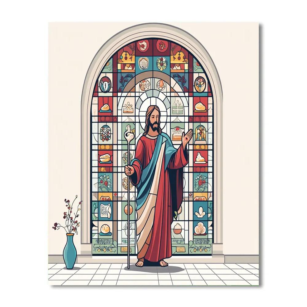 Window Of Hope, Jesus In Stained Light Paint by numbers art
