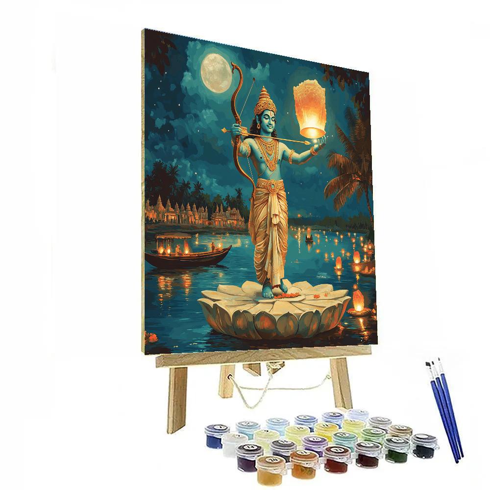 Sky Lantern River Vigil With Rama painting number kit