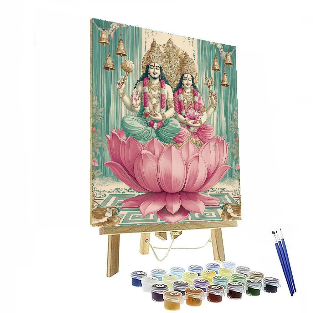 Lakshmi And Vishnu Sharing The Lotus Throne Balance Paint by numbers art