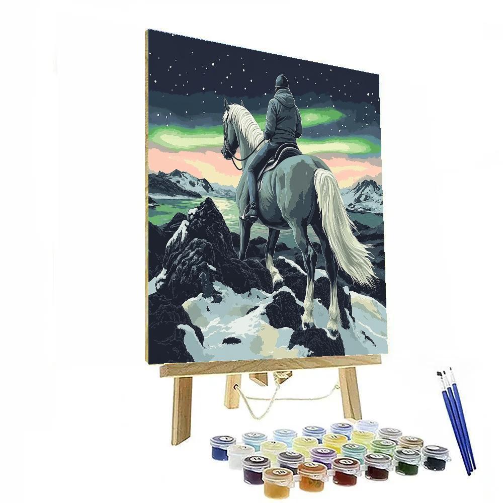 Aurora Lit Tundra With Horse Trail paint by numbers