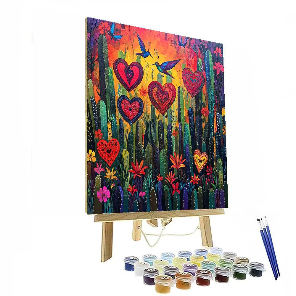 Frida Kahlo Inspired Resilience Garden Of Cactus Hearts Numbered painting kits