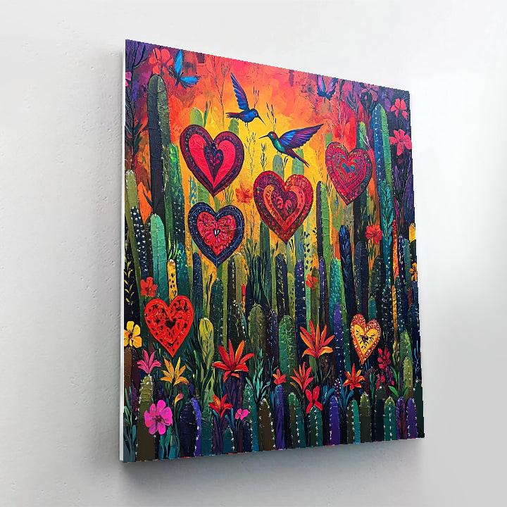 Frida Kahlo Inspired Resilience Garden Of Cactus Hearts Numbered painting kits