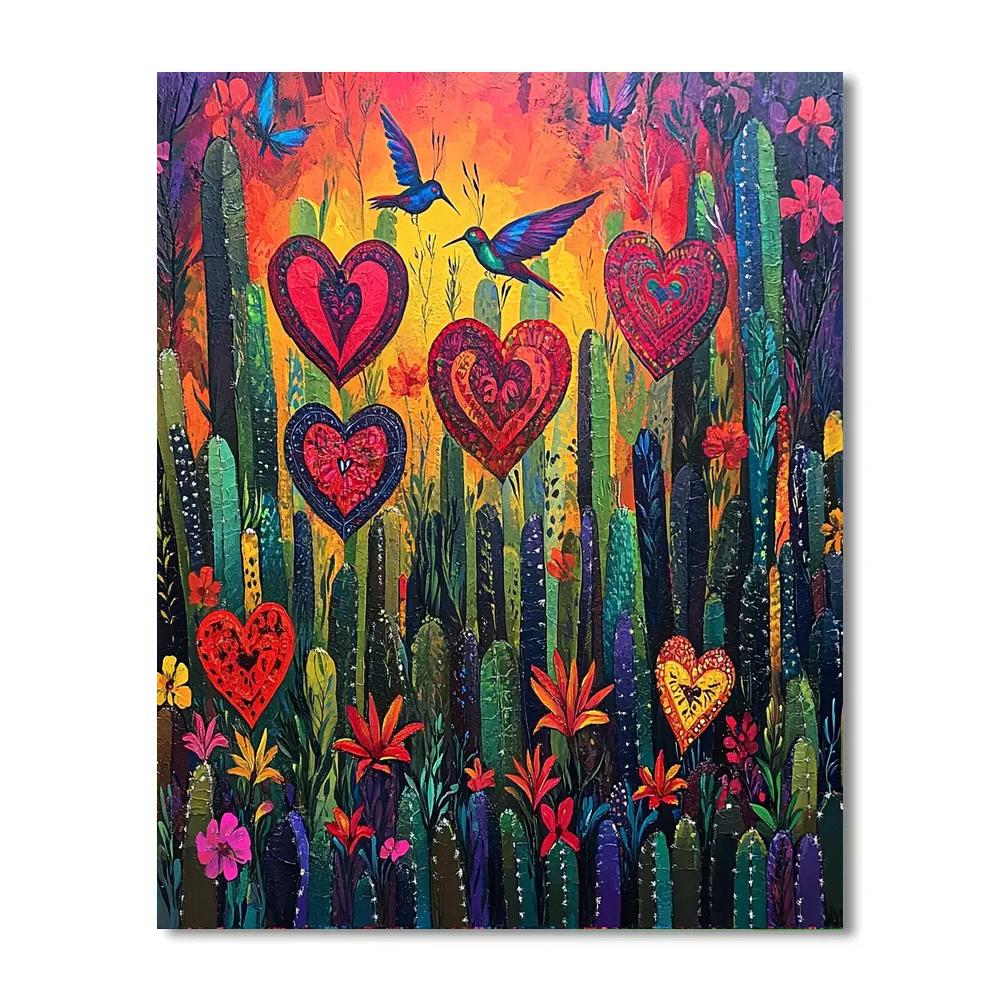 Frida Kahlo Inspired Resilience Garden Of Cactus Hearts Numbered painting kits