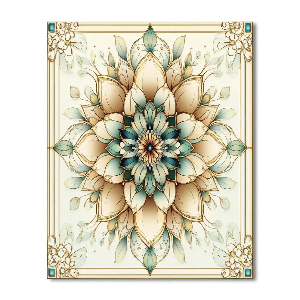 Alphonse Mucha Inspired Luminous Verdant Equinox Mandala Painting by numbers kit