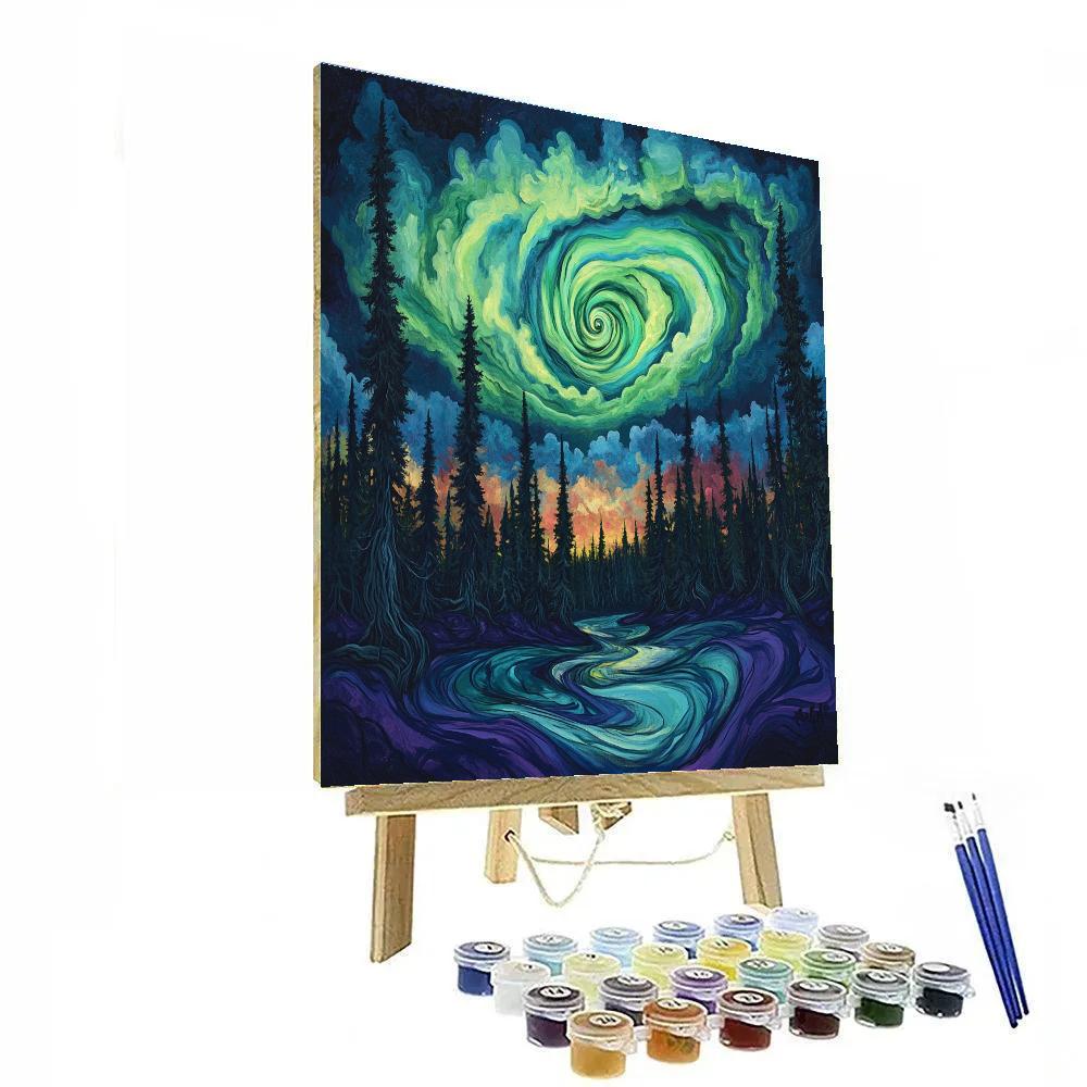 Edvard Munch Inspired Aurora Storm In The Rune Forest Paint by numbers art