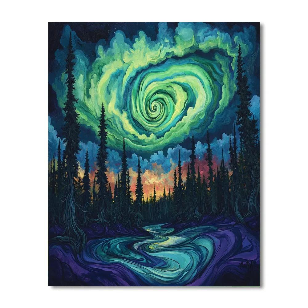 Edvard Munch Inspired Aurora Storm In The Rune Forest Paint by numbers art