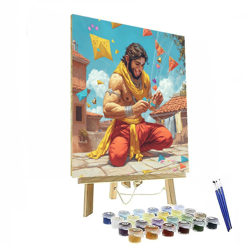 Hanuman Kite Workshop Rooftop Painting by numbers kit