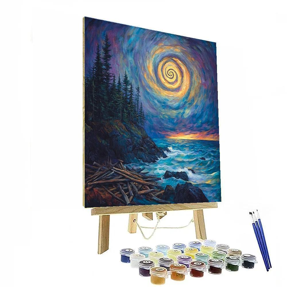 Emily Carr Inspired Storm Spiral Above Driftwood Shore paint by number