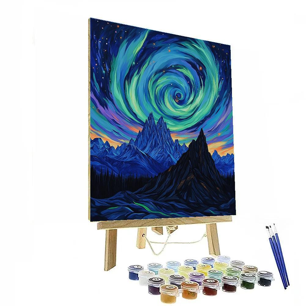 Frederick Varley Inspired Aurora Over Obsidian Ridge paint by number