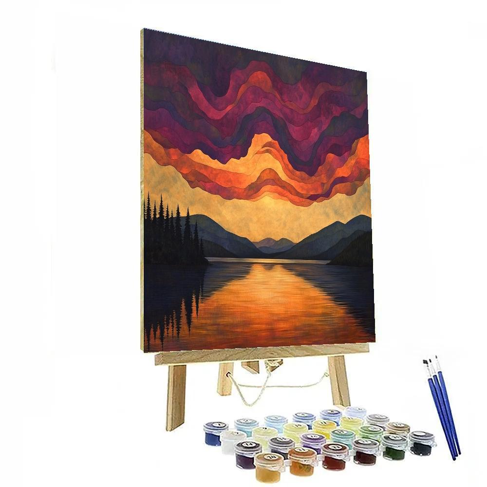 Frederick Varley Inspired Wildfire Dusk Across Northern Lake painting number kit