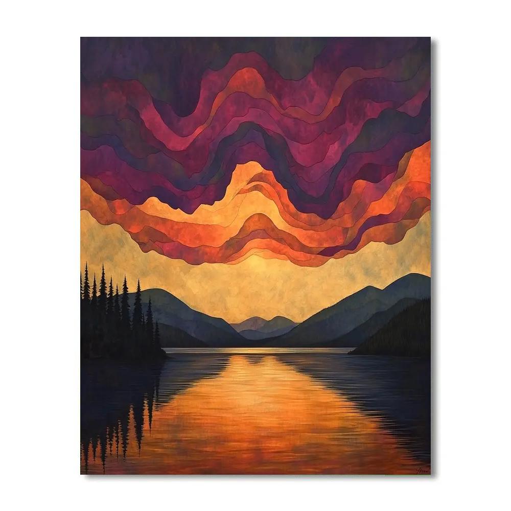 Frederick Varley Inspired Wildfire Dusk Across Northern Lake painting number kit