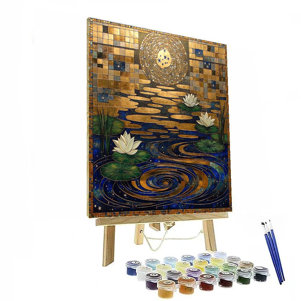 Gustav Klimt Inspired Gilded Lotus Constellation Lake paint by number