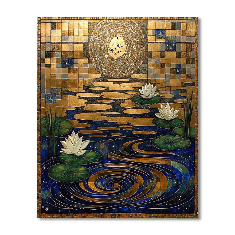 Gustav Klimt Inspired Gilded Lotus Constellation Lake paint by number