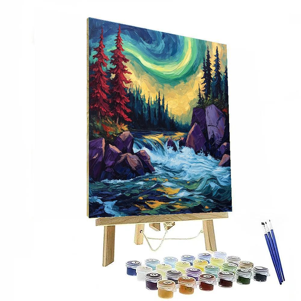 A.Y. Jackson Inspired Aurora Over The Shield Rapids Number painting