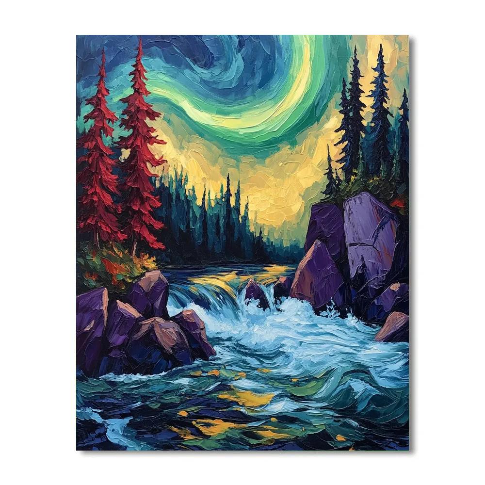 A.Y. Jackson Inspired Aurora Over The Shield Rapids Number painting