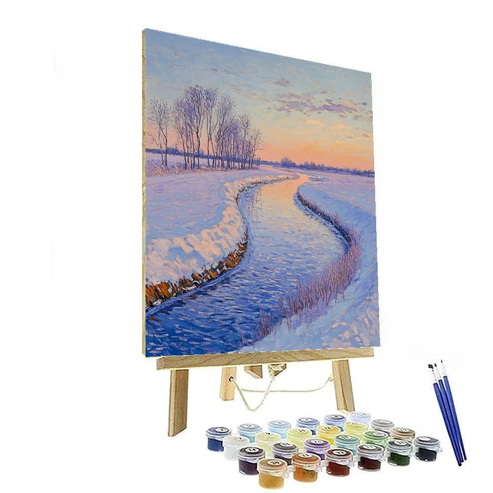 Claude Monet Inspired Frosty Canal Sunrise With Poplar Shadows Numbered painting kits