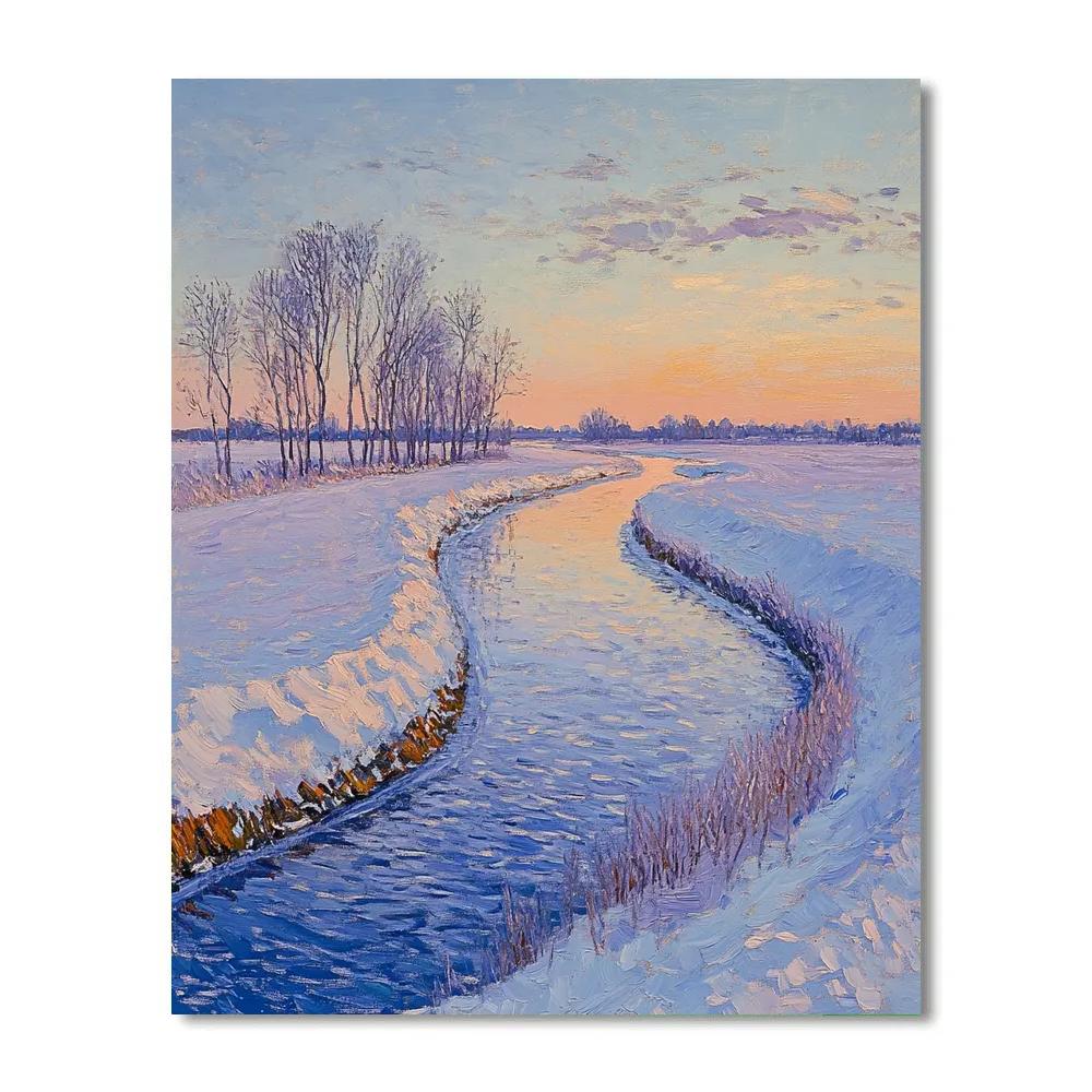 Claude Monet Inspired Frosty Canal Sunrise With Poplar Shadows Numbered painting kits