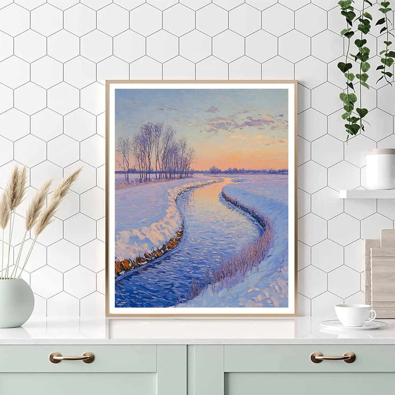 Claude Monet Inspired Frosty Canal Sunrise With Poplar Shadows Numbered painting kits