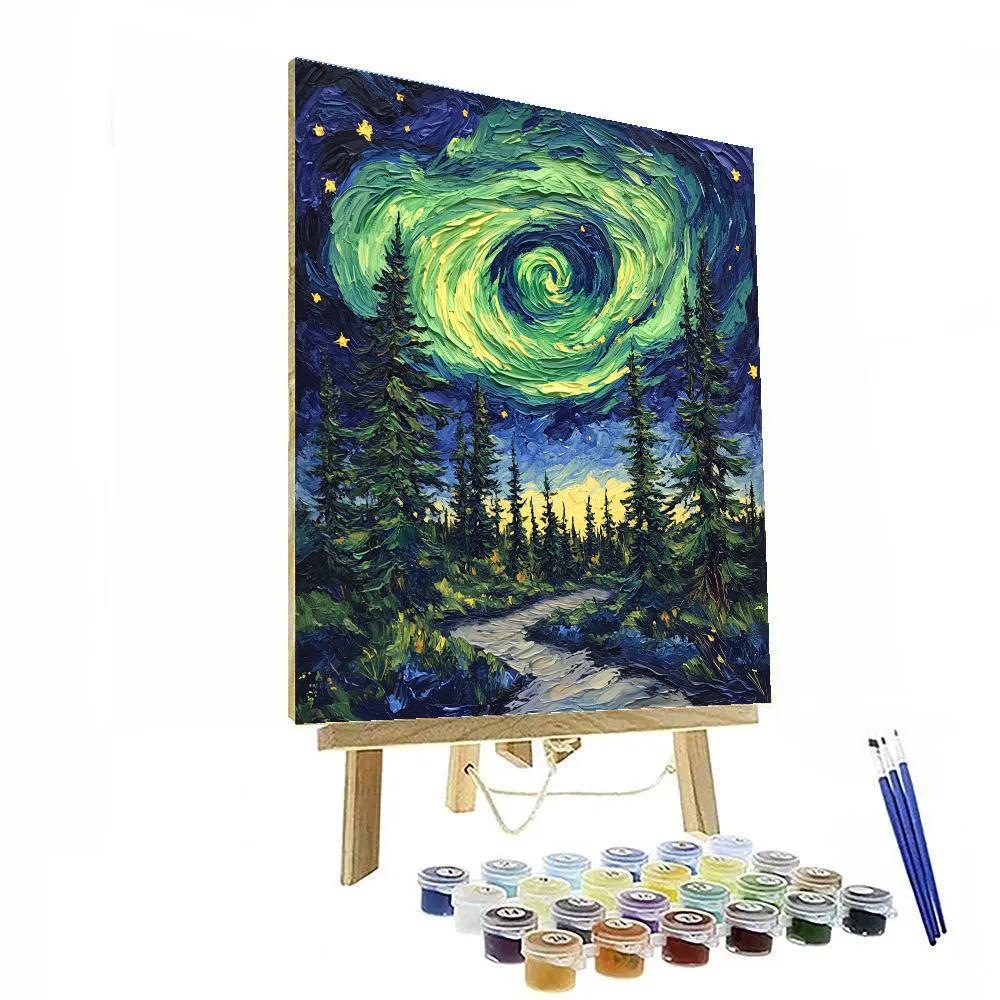 Van Gogh Inspired Aurora Over Pine Forest DIY paint by numbers