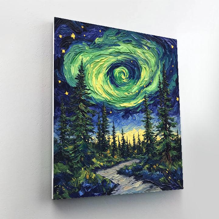 Van Gogh Inspired Aurora Over Pine Forest DIY paint by numbers
