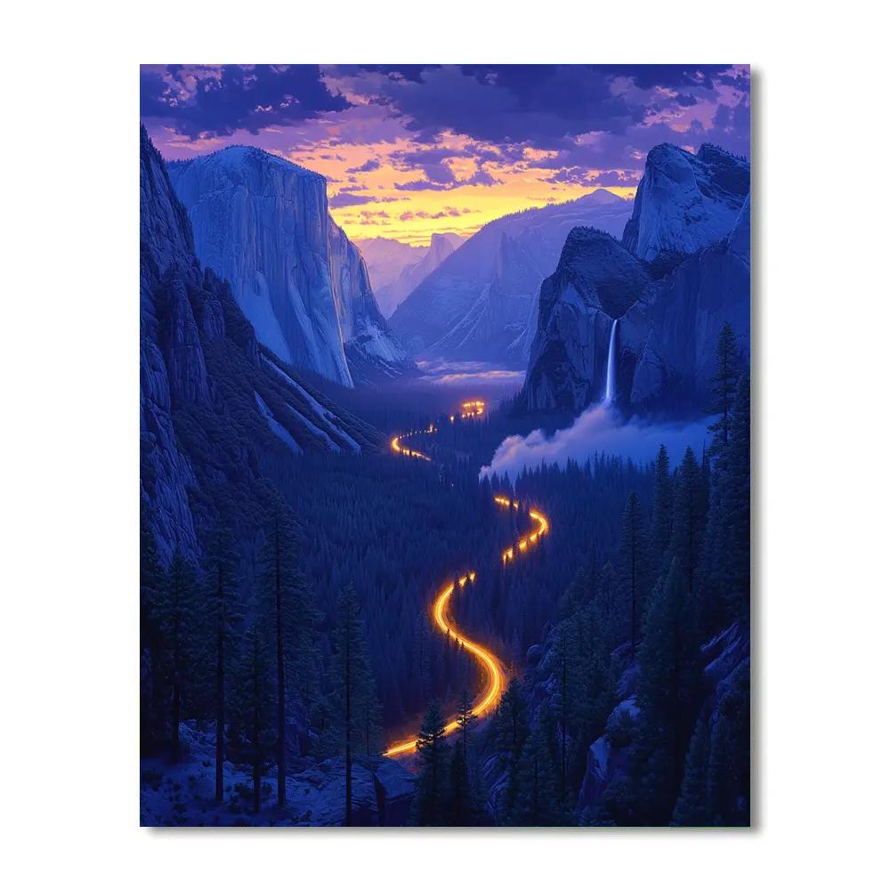 Tunnel View At Dusk In The City Park Yosemite Village United States paint by number