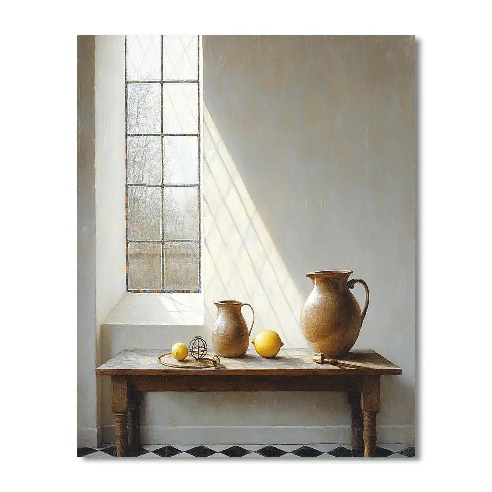 Johannes Vermeer Inspired Prism Of Morning Light On Delft Tiles paint by color