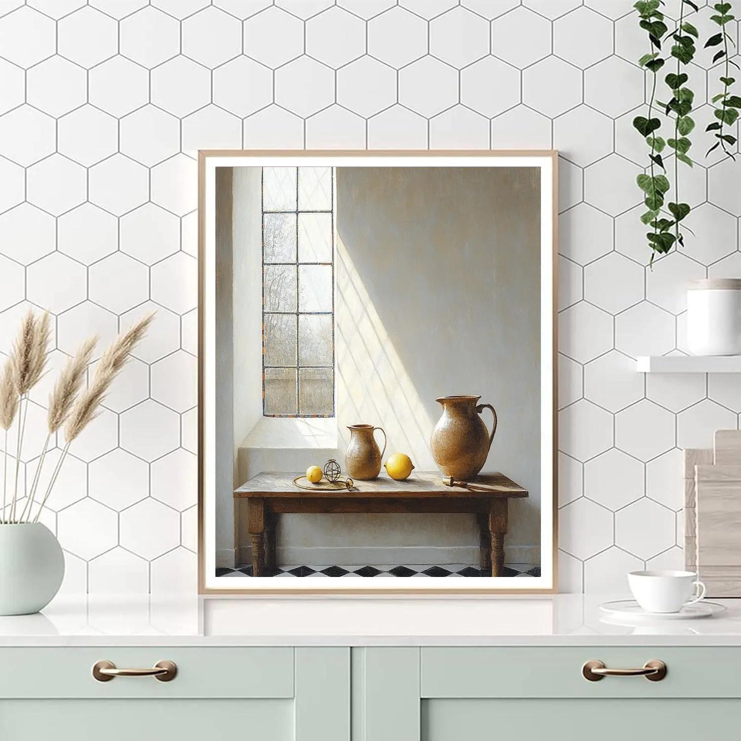 Johannes Vermeer Inspired Prism Of Morning Light On Delft Tiles paint by color