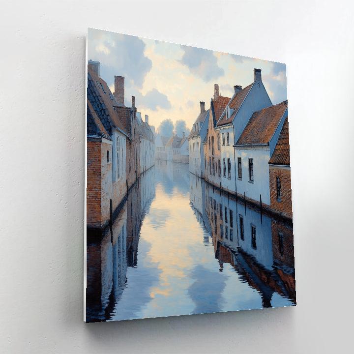 Johannes Vermeer Inspired Silver Dawn Reflection On Delft Canal paint by numbers