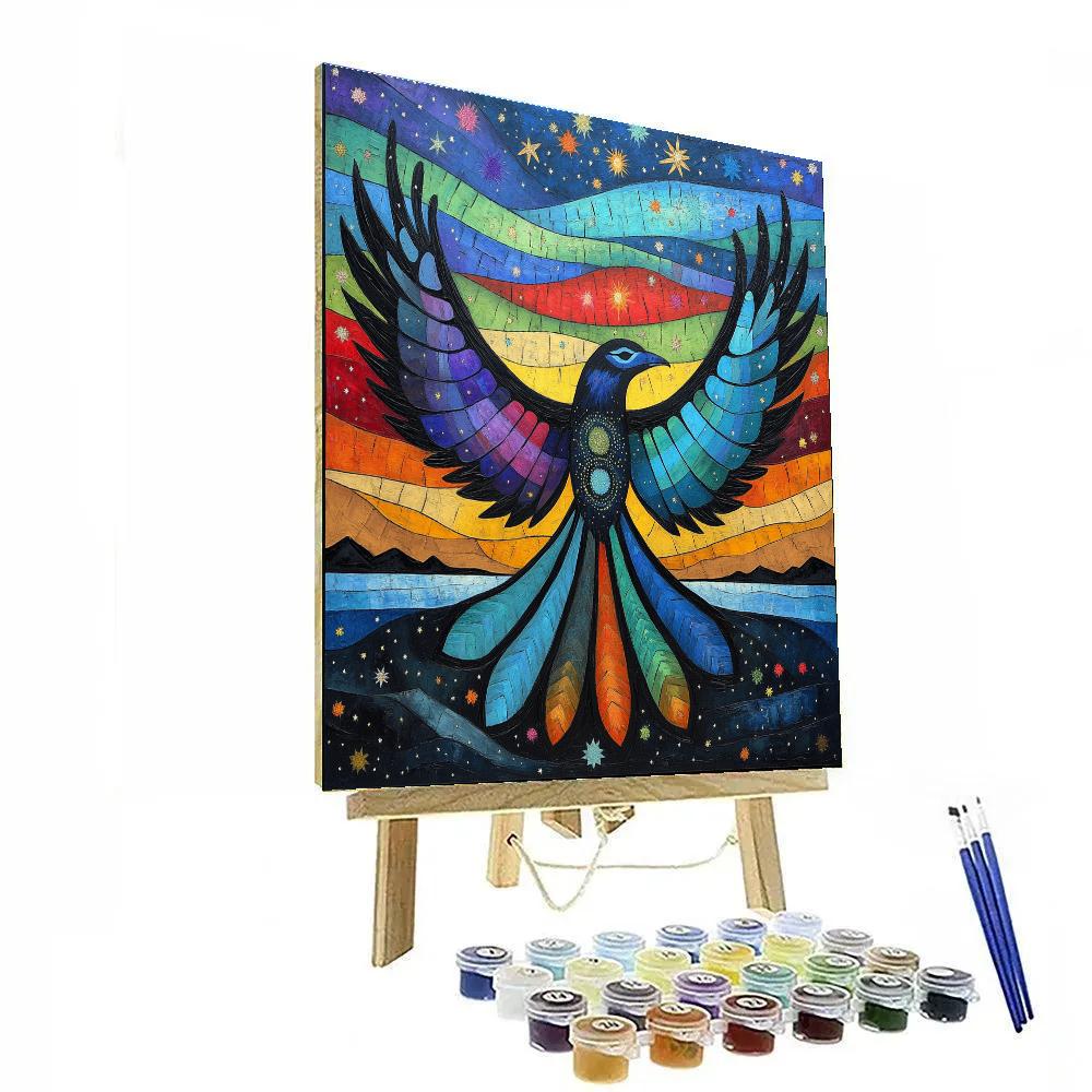 Norval Morrisseau Inspired Thunderbird And Aurora Spirit Current paint by color