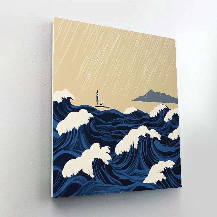 Hokusai Inspired Storm Waves And Distant Rocket Paint by numbers kits