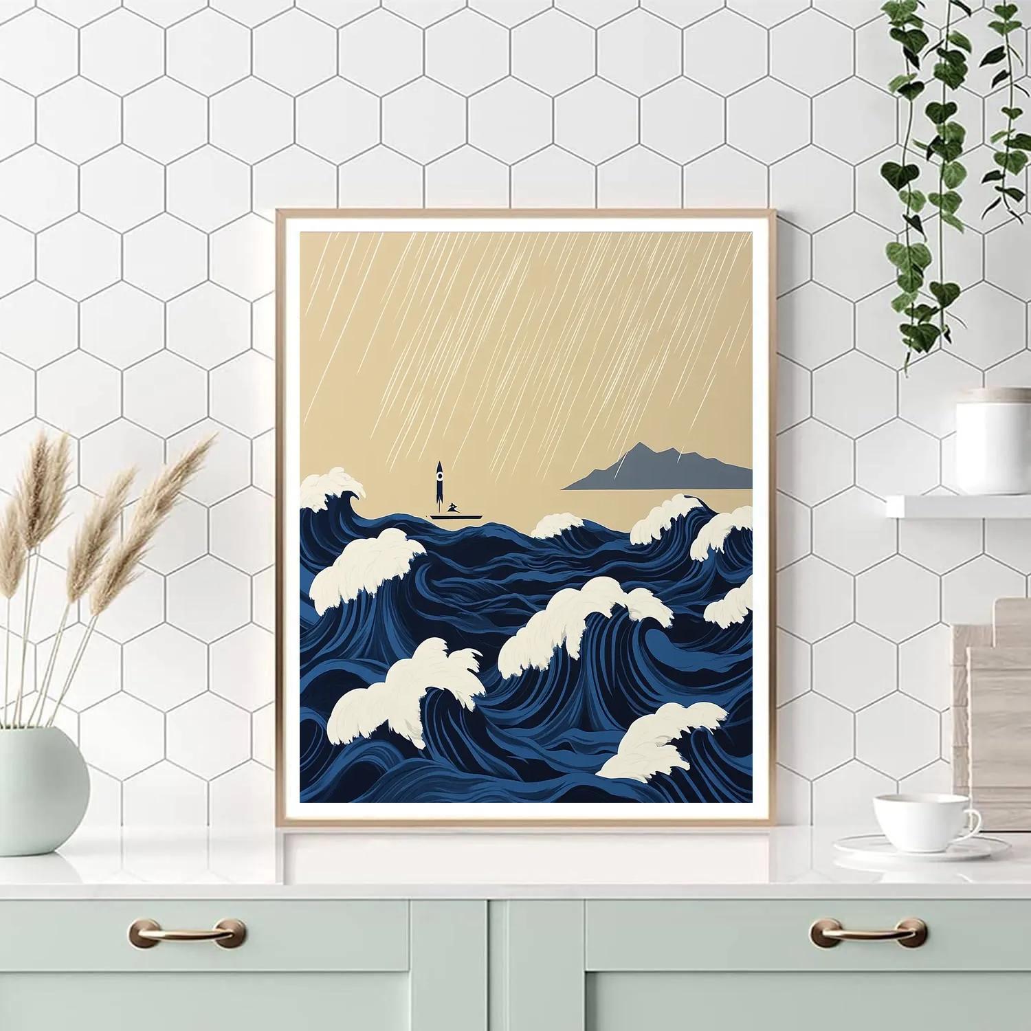 Hokusai Inspired Storm Waves And Distant Rocket Paint by numbers kits