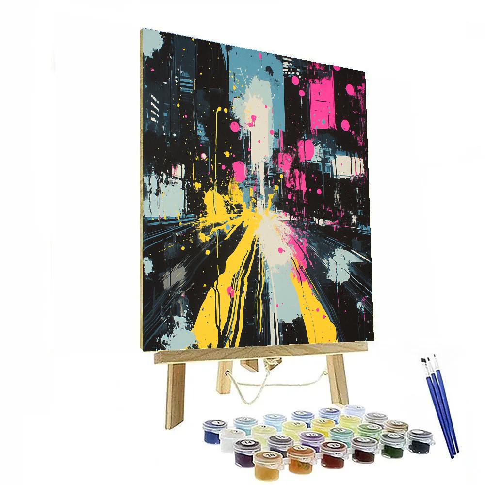 Jackson Pollock Inspired Citylights At Midnight paint by color