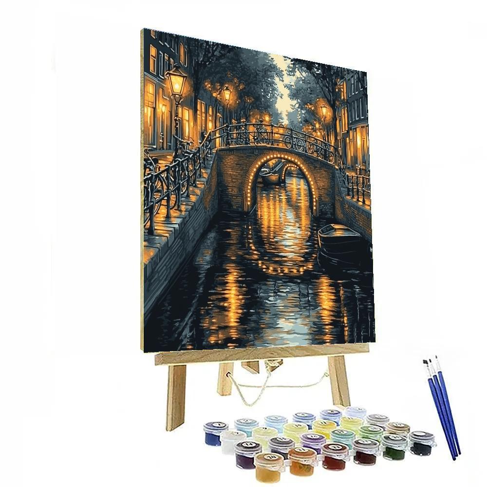 Canal Ring Reflections At Night Amsterdam Netherlands paint by number