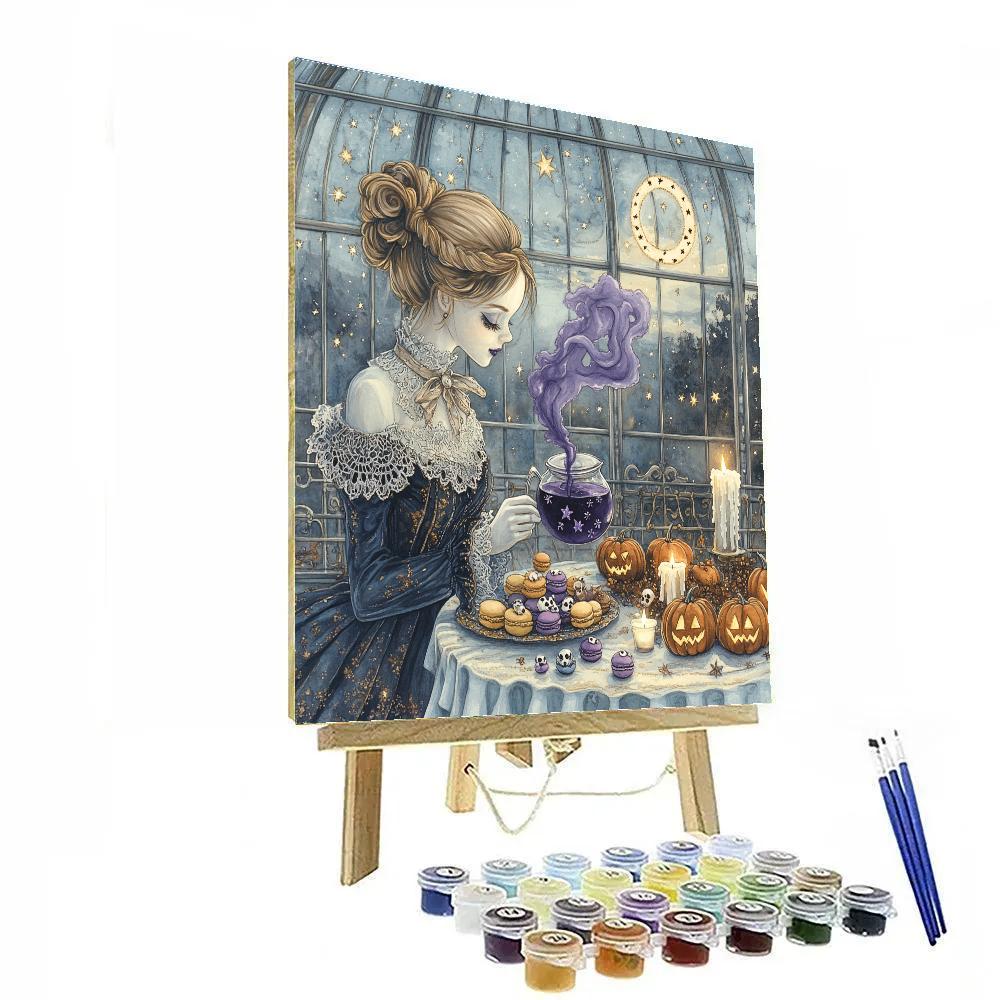 Moonlit Tea Party With Spooky Constellations paint by color