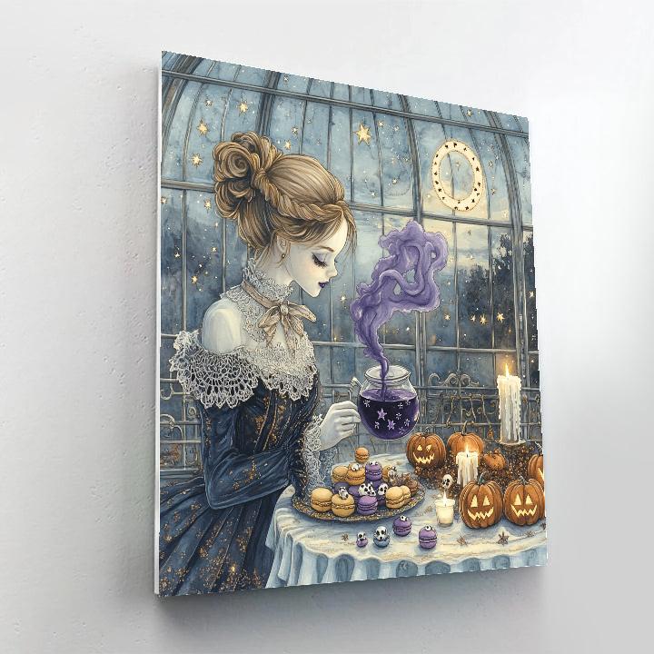Moonlit Tea Party With Spooky Constellations paint by color